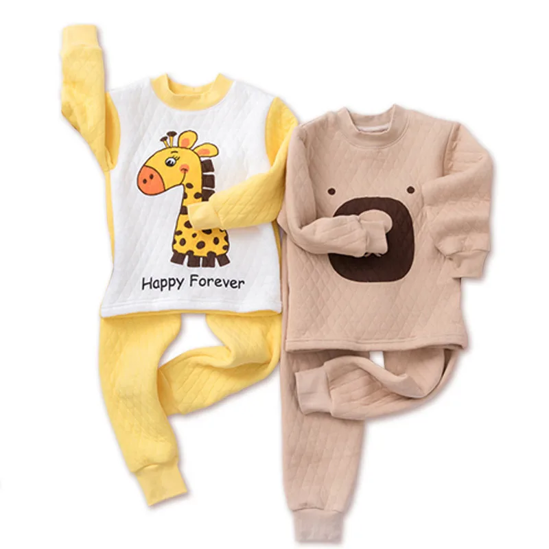 

3T To 12Y Boys and Girls Three-Layer Thicken Underwear Set Children Cotton Clothing Set Winter New Cartoon Warm Suit, #9243