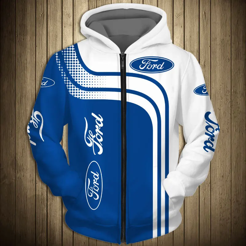 

New Men's Spring And Autumn Digital Printing 3D Ford Car Logo Hoodie Casual Fashion Harajuku High Quality Zip Top Jacket Hoodie