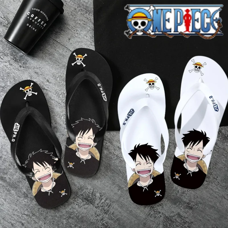Фото Шлепанцы One Piece с Луффи и Зоро, аниме-дизайн, нескользящие, на клипсах, летние, парные, для улицы, повседневные, креативные, мультяшные тапочки №1