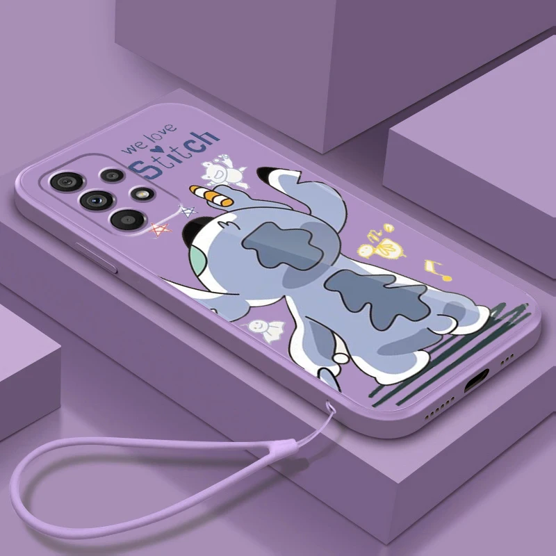 

Disney Stitch Couple Love Liquid Rope Phone Case For Samsung A73 A72 A71 A52 A53 A54 A51 A42 A34 A32 A14 A21 A13 A04 A03