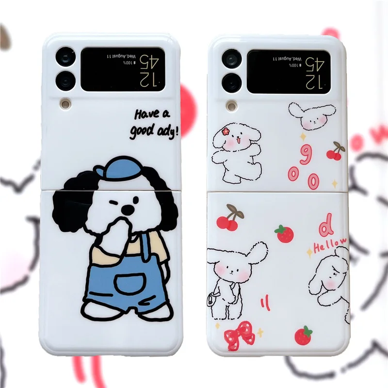 

Cartoon Cute Cherry Dog Puppy Phone Case for Samsung Galaxy Z Flip 4 3 Hard Cover for ZFlip3 Zflip4 Solid Shell Bracket