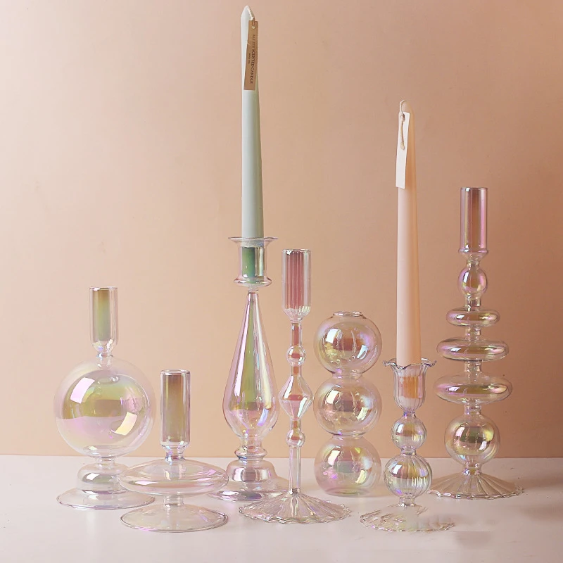 

Modern Glass Candlestick Vase Handicraft Candle Taper Holders Table Centerpieces Home Decor Romantic Wedding Dinner Decorative