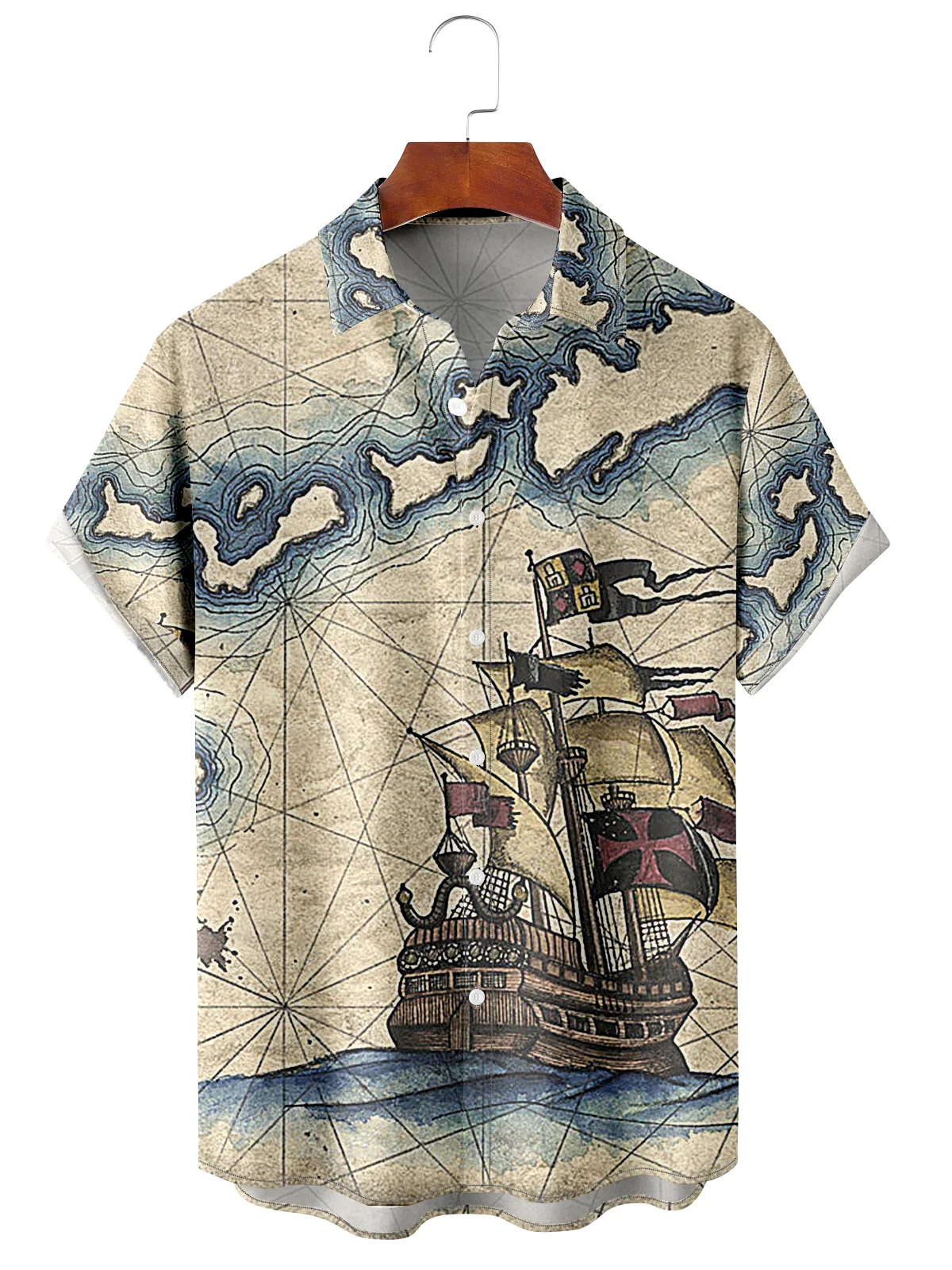 

Men's Ocean Print Moisture Absorbent Breathable Fabric Fashion Hawaiian Lapel Short Sleeve Shirt