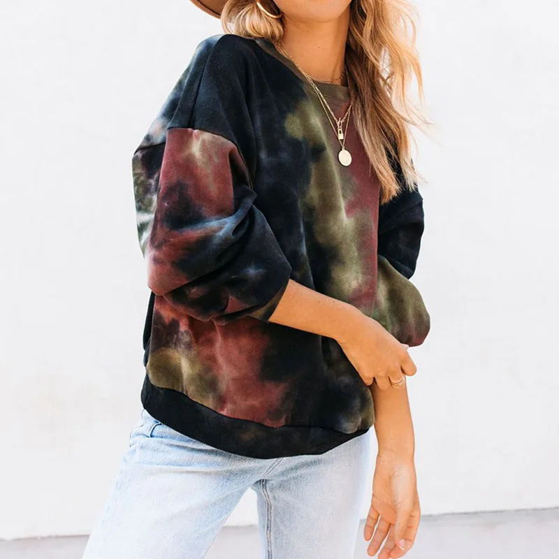

Hot Casual Sweatshirts Women Loose Printing Tie-dye Crewneck Sportswear Warm Sweatshirt Pullover Streetwear 2022 Spring Clothes