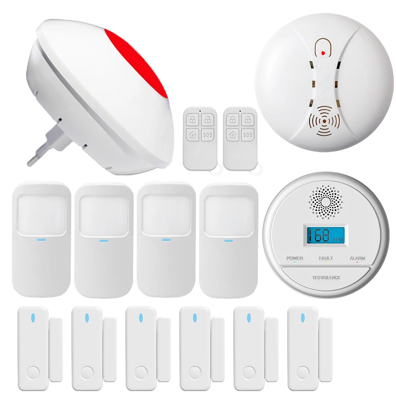 

110dB Alarm System Kit 433Mhz Wireless Siren Home Security Alarm System Infrared Motion Detector Door Sensor Smoke Detectors