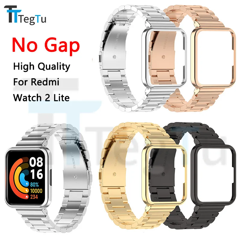 

Высококачественный ремешок из нержавеющей стали No Gap для Redmi Watch 2 Lite, браслет с регулируемым металлическим ремешком + Встроенный браслет