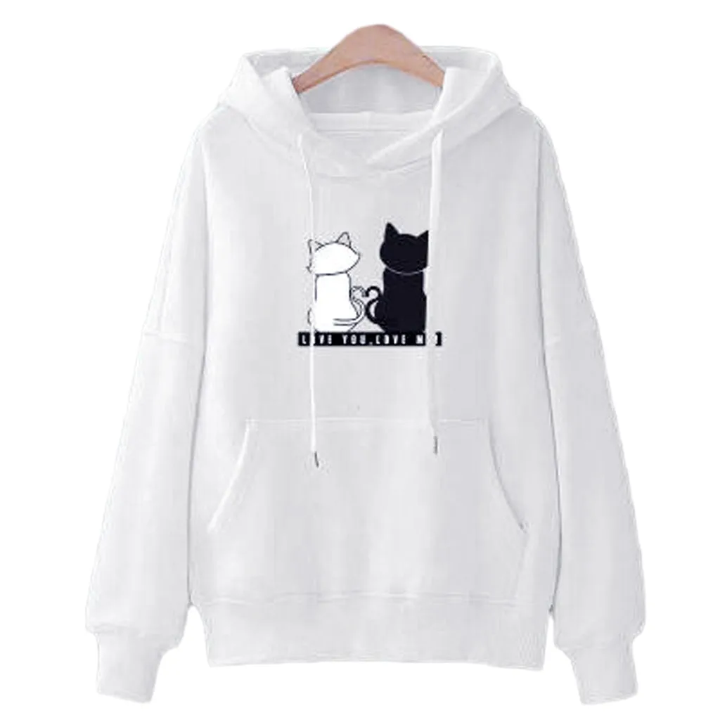 

Women Hoodies Y2k Kpop Cute Cat Print Sweatshirt Autumn Long Sleeve Hooded Jumper Pullover Tops Athletic Woman Sudadera Mujer