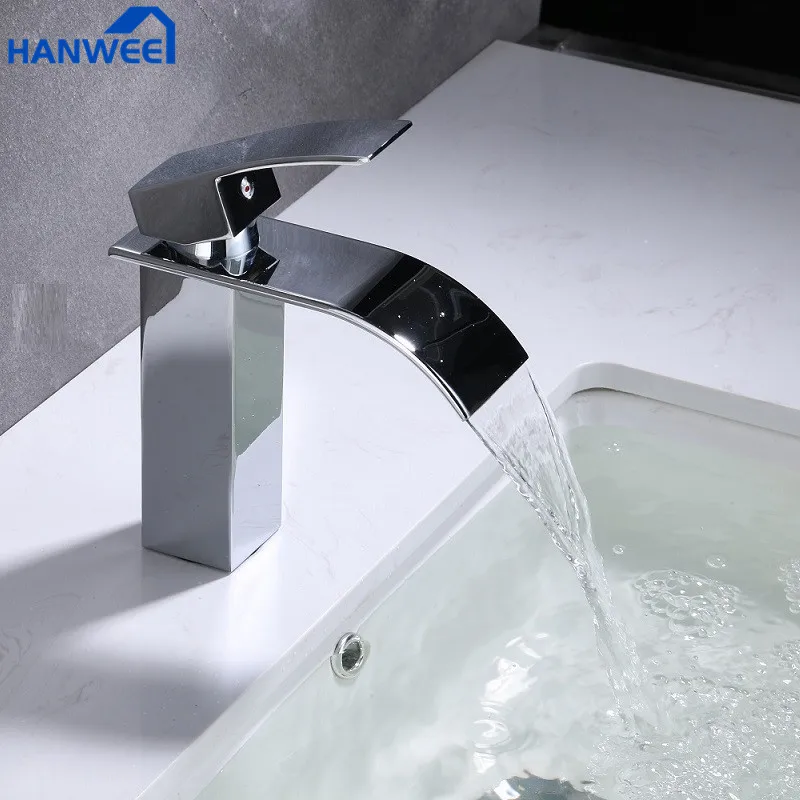 

Waterfall Basin Sink Faucet Black Faucets Brass Bath Faucet Hot&Cold Water Mixer Vanity Tap Deck Mounted Washbasin Taps