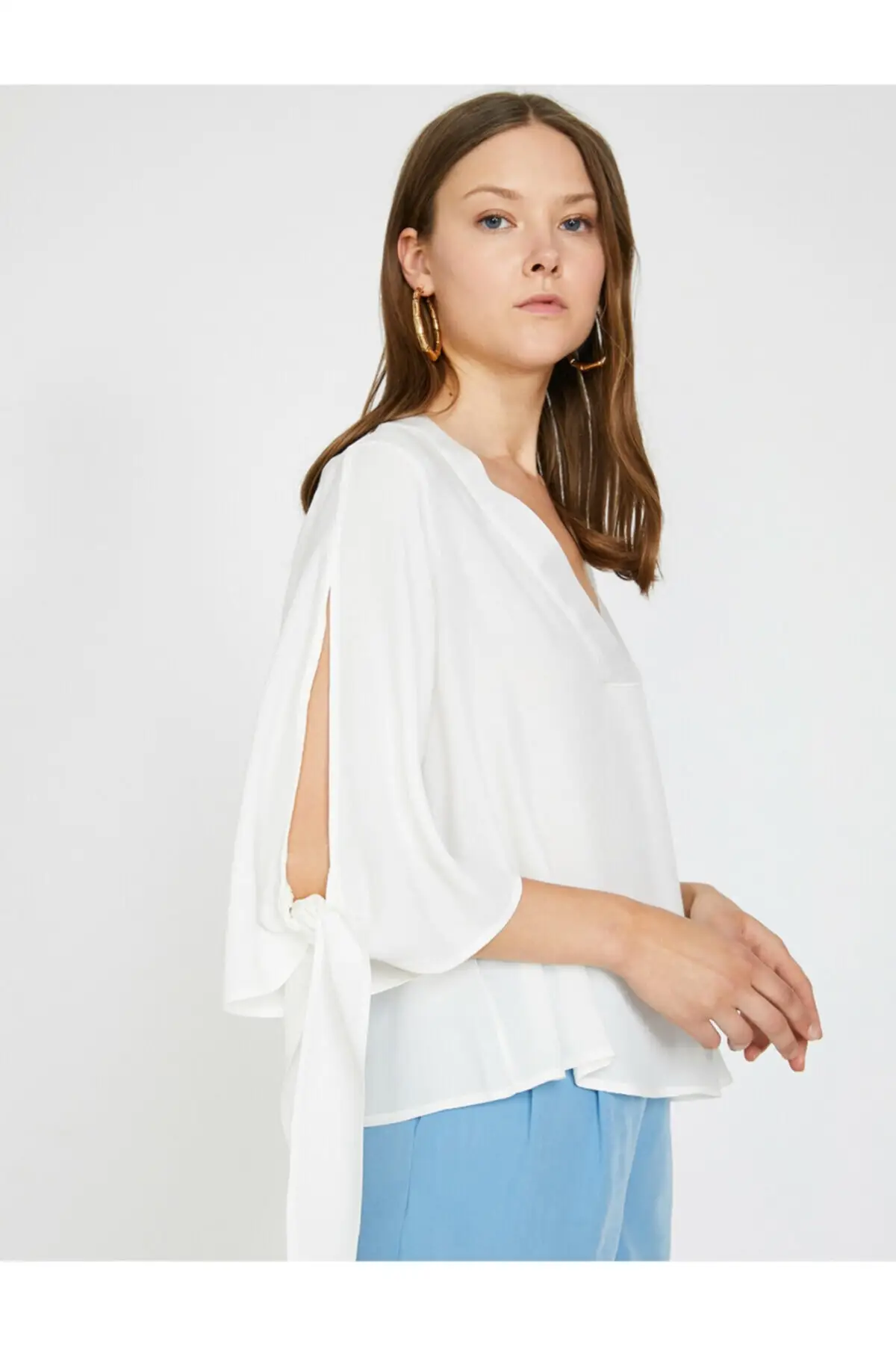 Koton женская черная блузка с v образным вырезом и рукавом 3/4 9 YAK68181PW|Блузки| |