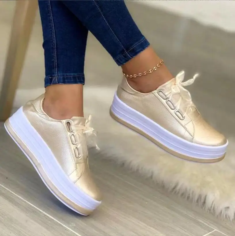 Autumn Women Sports Shoes Lady Vulcanized Shoes Outdoor Platform Shoes Female Casual PU Fashion Sneakers Women Wedge Flats