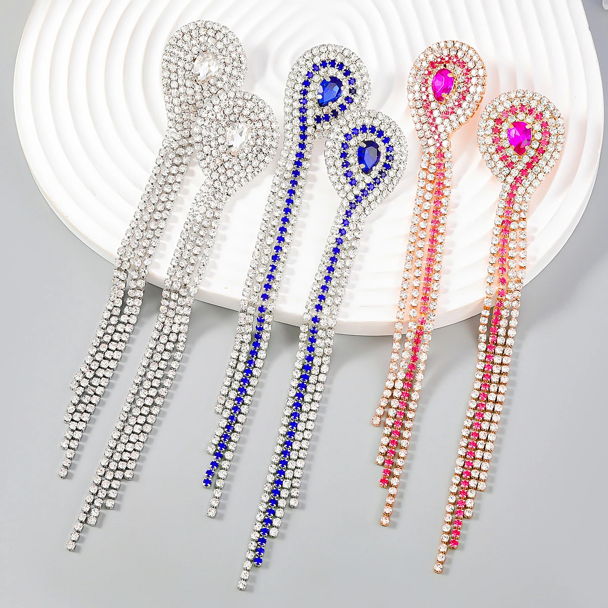 

2023 Temperament Rhinestone Long Tassel Earring for Woman Banquet Party