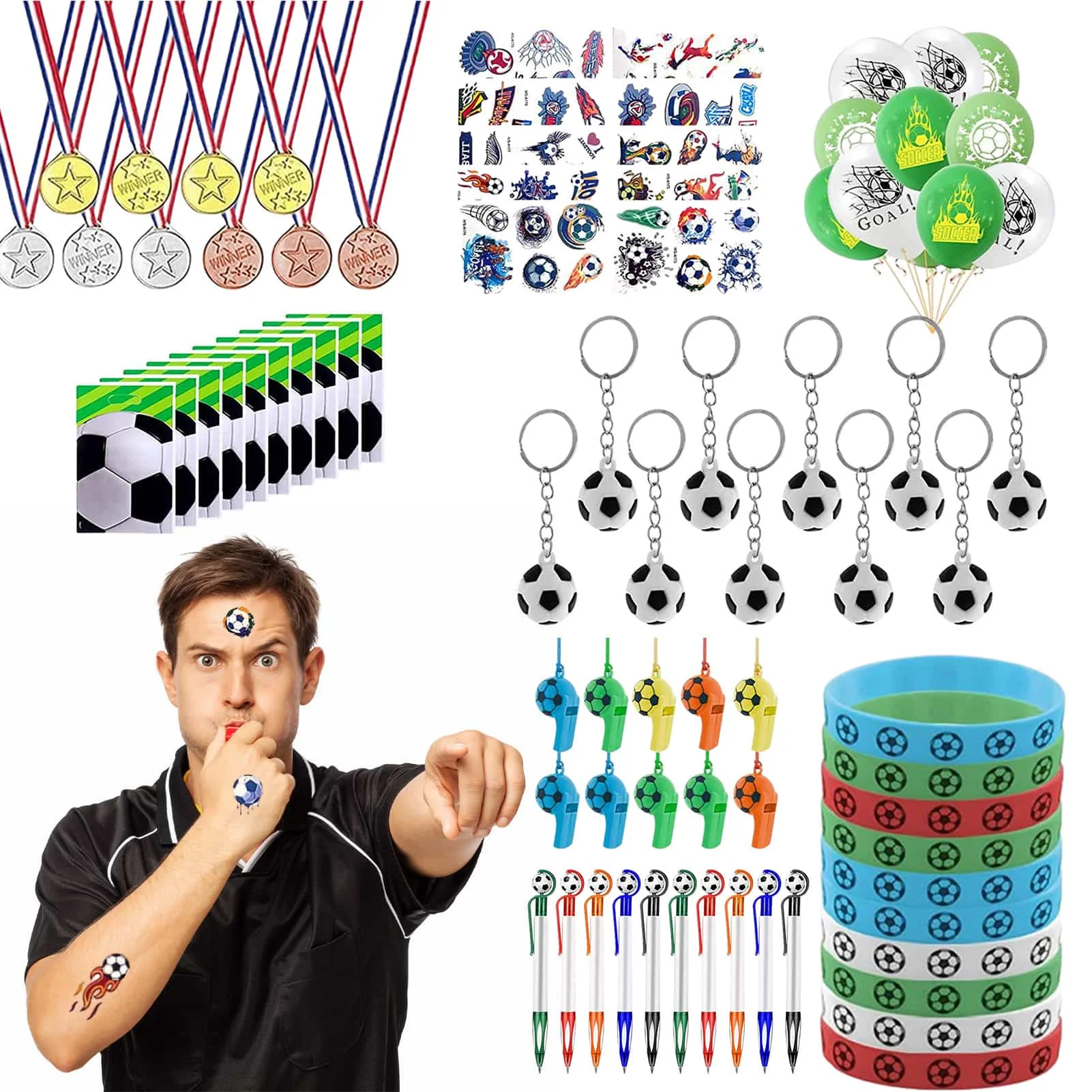 

Soccer Game Party Favors Set Football Keychain Soccer Theme Party Supplies Soccer Game Stickers Silicone Bracelet Football