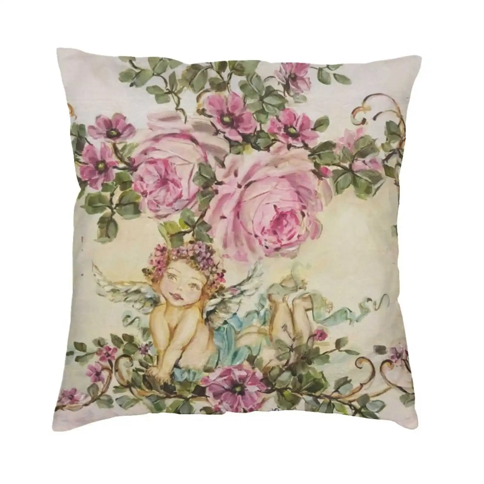 Сладкий череп и розовые розы потертый шик наволочка картины ручная работа