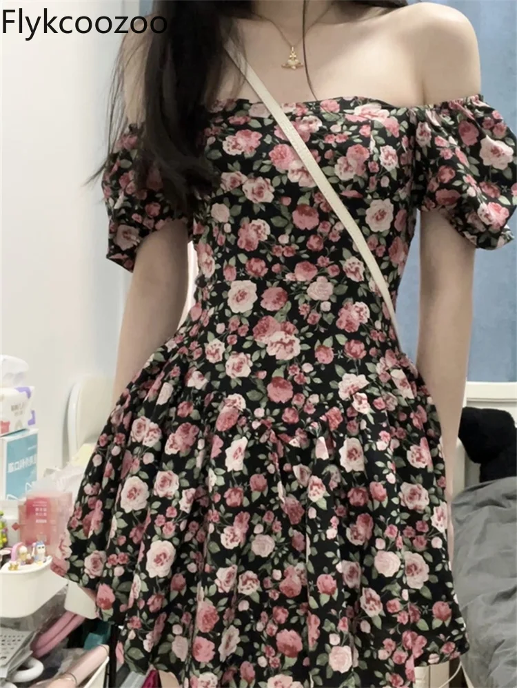 

FlykcoozooiSexy женское платье 2022 летнее милое элегантное шикарное женское платье Мини вечернее платье с цветочным принтом винтажное платье