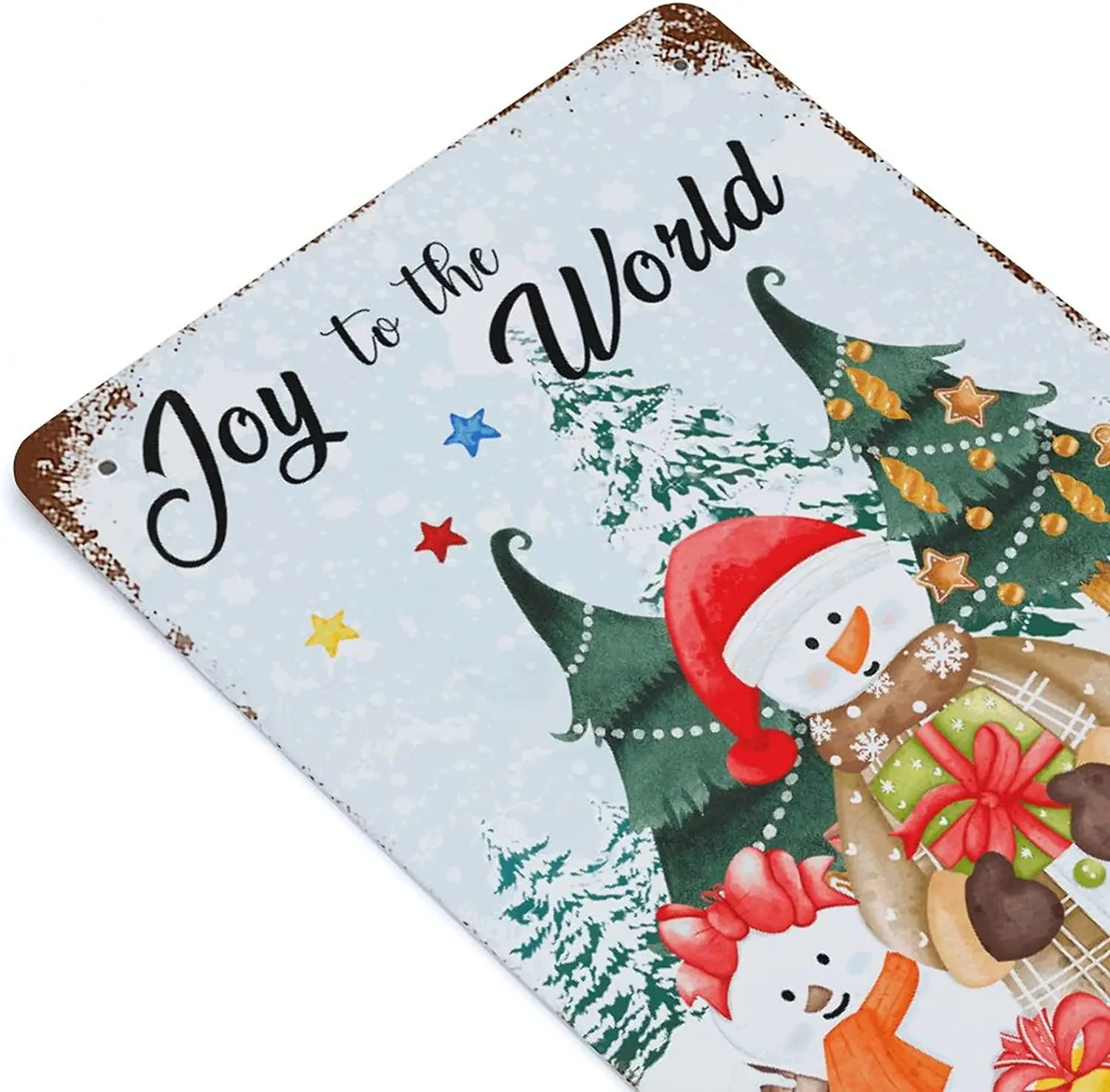 Retro Metal Tin Sign 8x12 Inch Christmas Snowman And Gnome Joy to The World Metal Sign for Christmas Tin Sign Funny images - 6