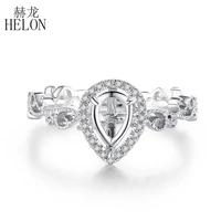 HELON Pear Cut 7x5mm Solid 10k White Gold Natural Diamonds Semi Mount Engagement Wedding Ring Setting Women Vintage Fine Jewelry
