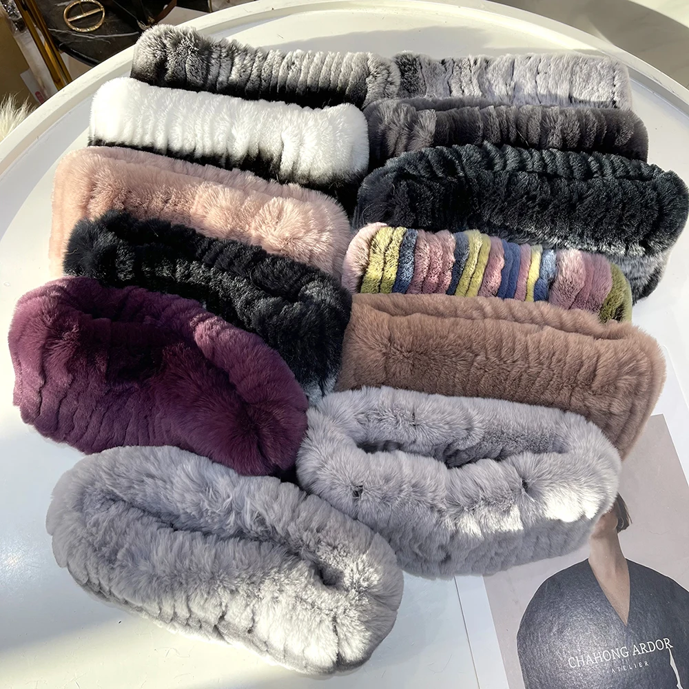 Зимний женский шарф из натурального меха ручной работы эластичного вязаные