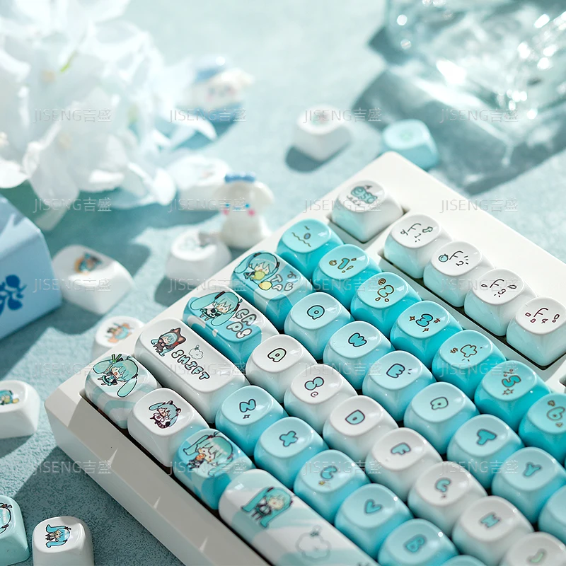 Фото Шляпа Sune Mikuu Theme Keycap Set Custom MOA Profile 142keys PBT MX Switch Artisan Key Cap Игровая механическая клавиатура Аниме Keycap №1