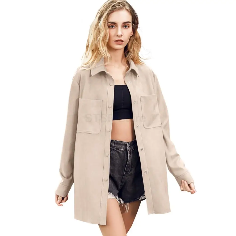 Luxury Women Real Leather Coat Shirts Casual Lapel Pure Color Winter Coat Women Fashion Designer Simple Genuine Suede Shirts