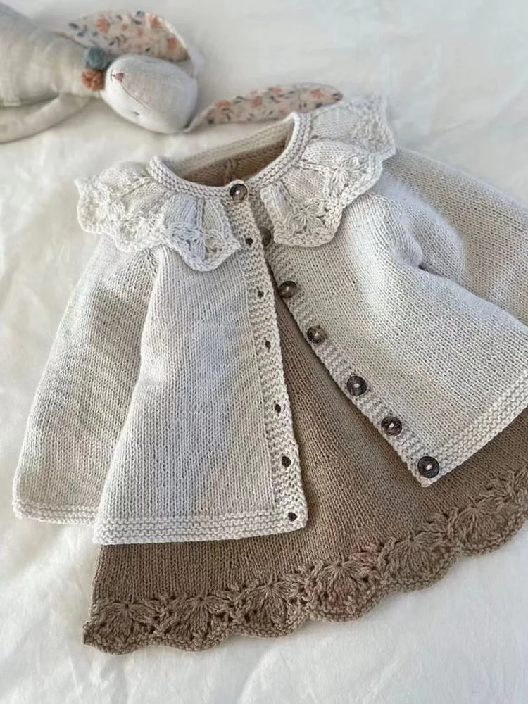 Вязание кролика Ins Sle Цветочный язык Кардиган Свитер Детская шерсть ручной работы