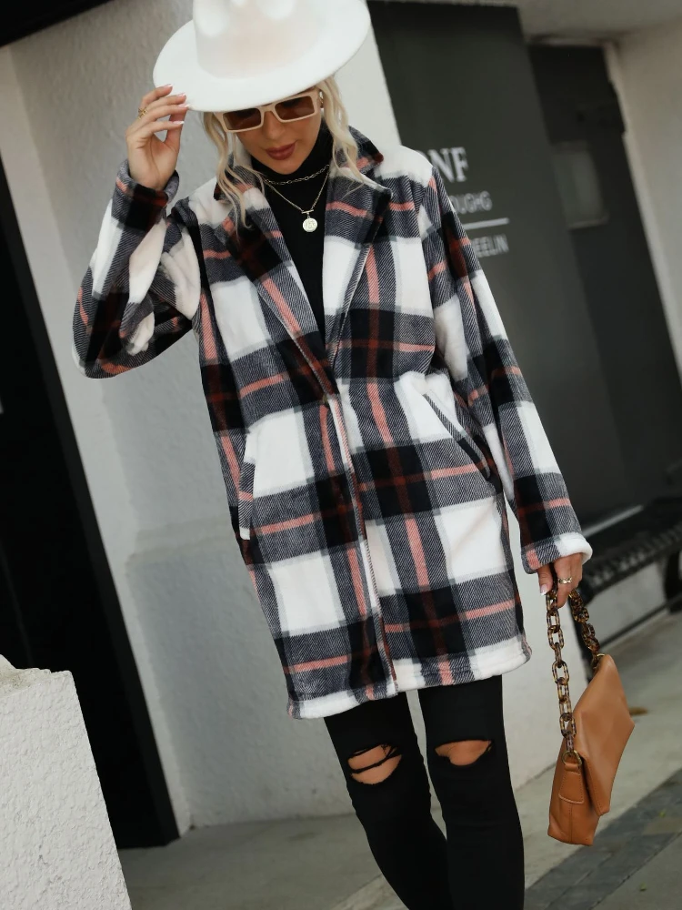 

Женская длинная флисовая куртка LY VAREY LIN, модная повседневная теплая шерстяная куртка с отложным воротником, Осень-зима