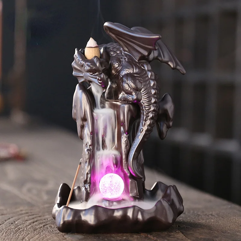 

Cones LED Dragon Burner Ceramic Smoke Backflow Incense Burner Holder Aromatherapy Furnace Smell Aromatic Home Decor Censer