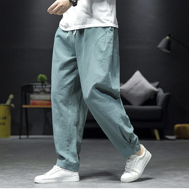 Casual Pants Summer Cotton and Linen Chinese Style Harem Pants Bloomers Wide Leg Pants Trousers Fashionable Micro Elastic Large