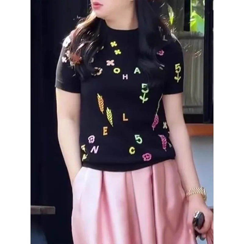 Женская одежда футболка с короткими рукавами и вышивкой летняя винтажная