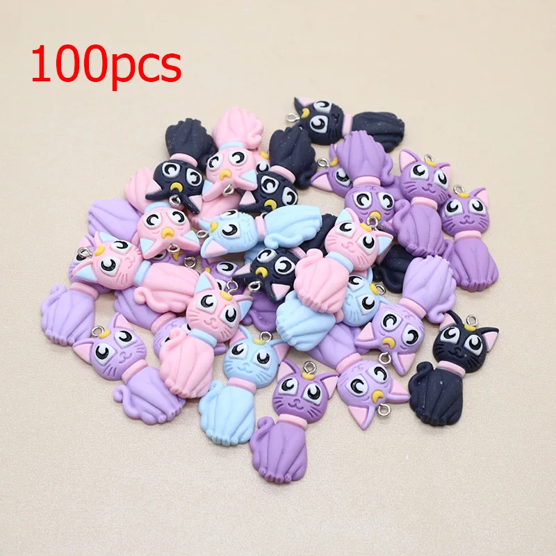 Wholesale 100pcs/pack Cat Charms Bulk Resin Flatback Cute Cartoon Earring Keychain Pendant Findings Diy For Jewelry Making