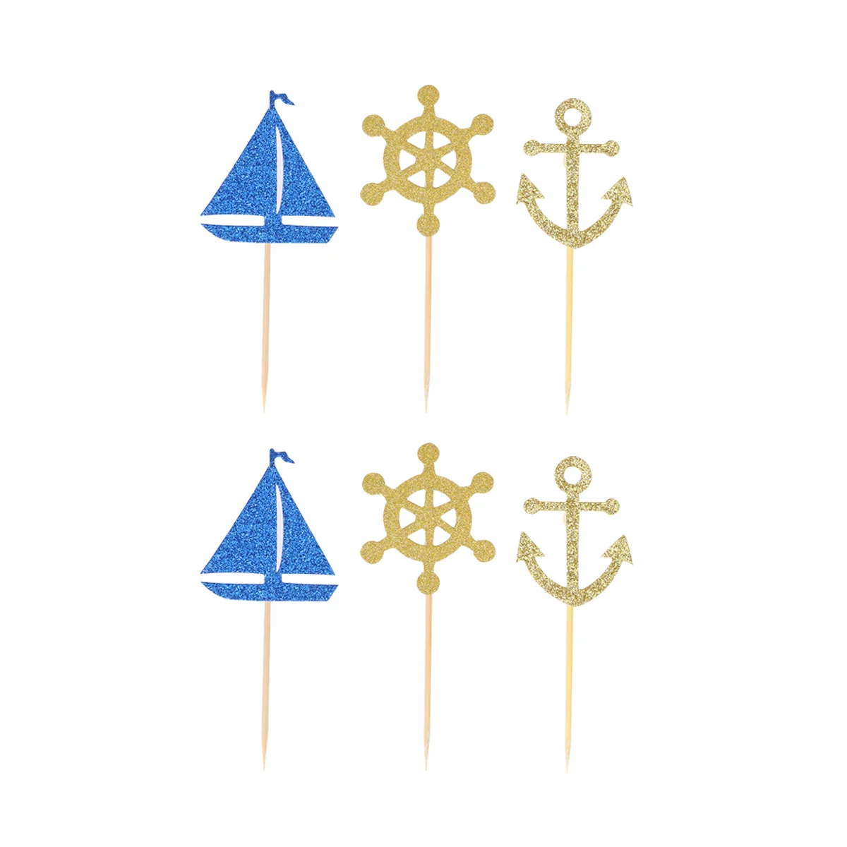 

24pcs Nautical Cupcake Toppers Anchor Rudder Sailboat Shower Toothpicks Ocean Theme Party Supplies