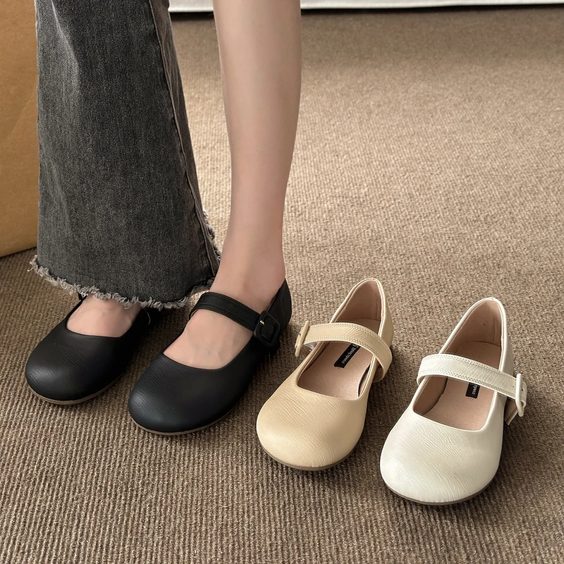 

Retro Woman Shoes Round Toe Female Footwear Soft Autumn Shallow Mouth Casual Sneaker Moccasin Dress Fall New Basic Mary Janes Bu