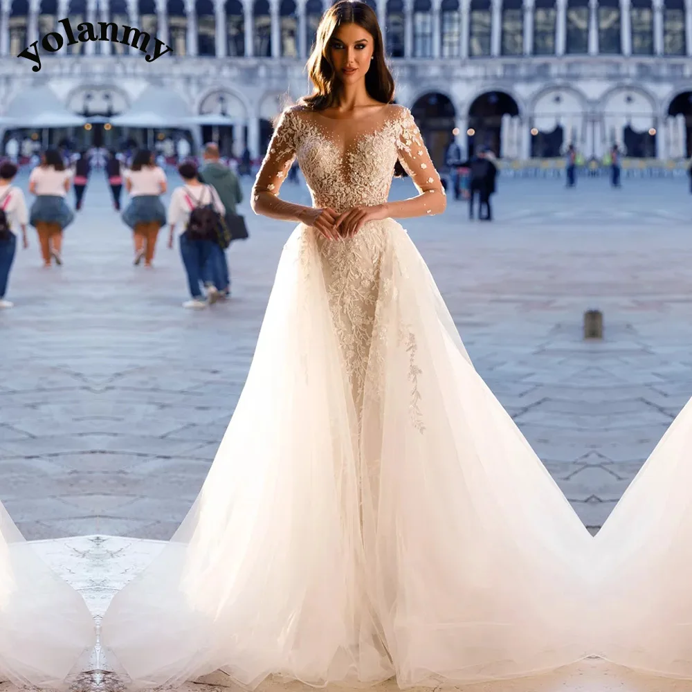 

YOLANMY 5 Pastrol Trumpet Wedding Dresses For Bride Women 2023 Lace Vestido De Casamento Plus