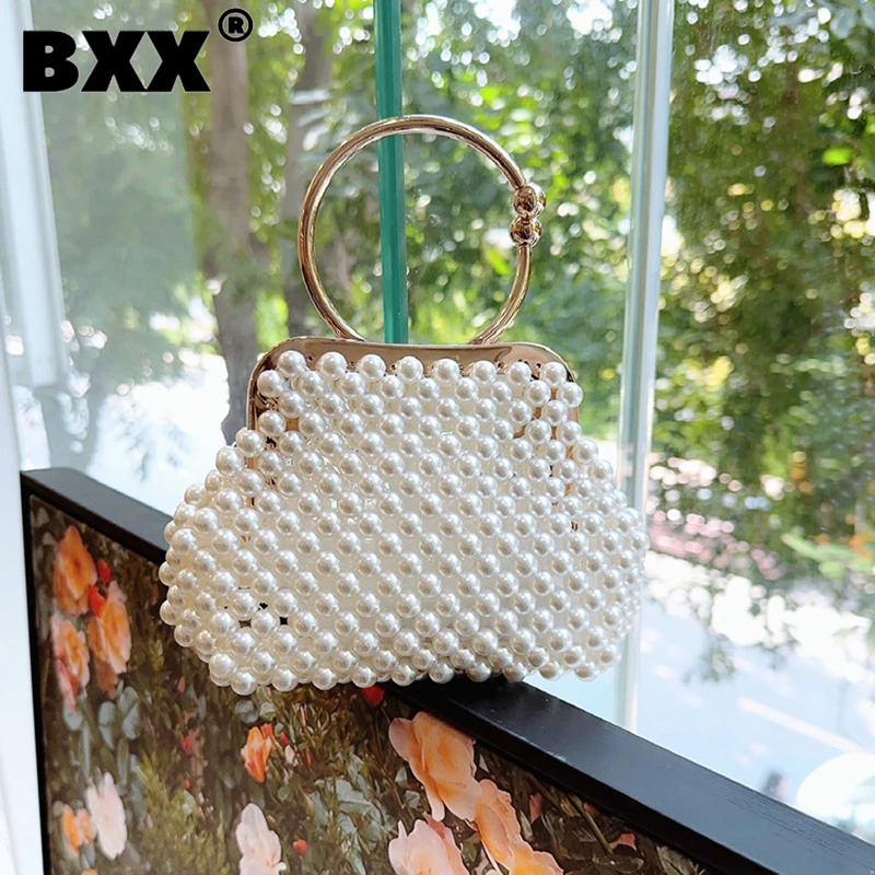 

[BXX] Pearl Bag For Women Fashion New Simple Handbag Beach Vacation Hollow Out Solid Color Designer Bags 2023 Summer 8AB322