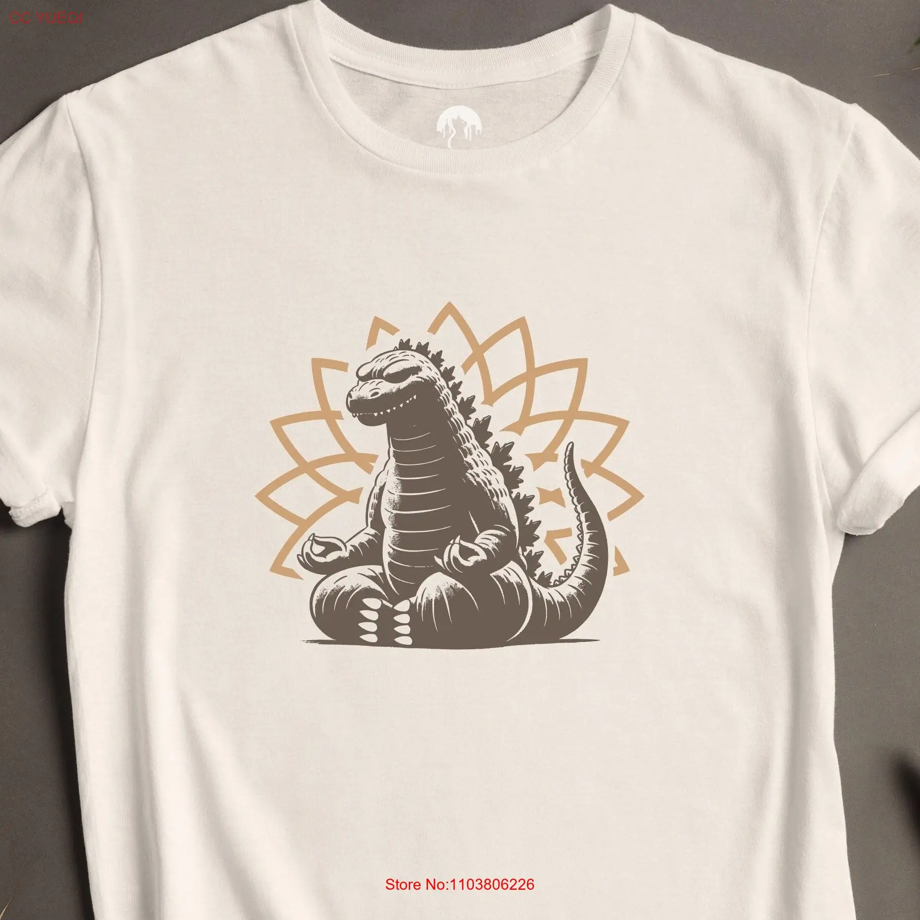 Фото Meditation T Shirt Yoga Lover Mindfulness Zen Birthday Funny Dinosaur Meditating long or short sleeves №1