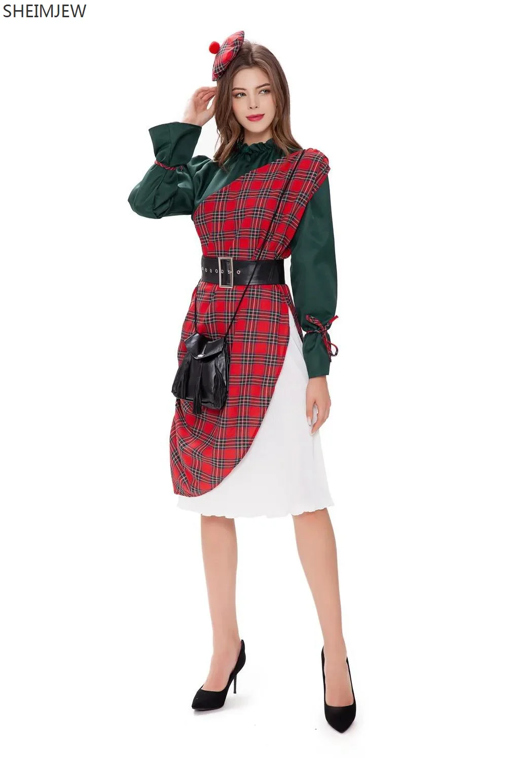 Взрослый костюм горничной Шотландии карнавальный для женщин клетки сценическое
