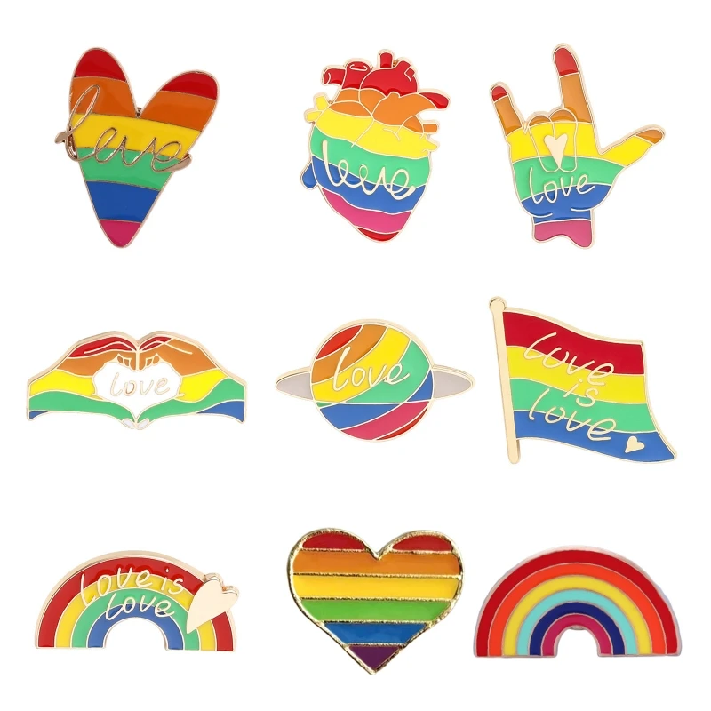

41XF Rainbow Brooch for Creative Heart Finger Pin Alloy Enamel Badge Lapel Pin Jewelry Pins for Scarves Dress Suits Bags Back