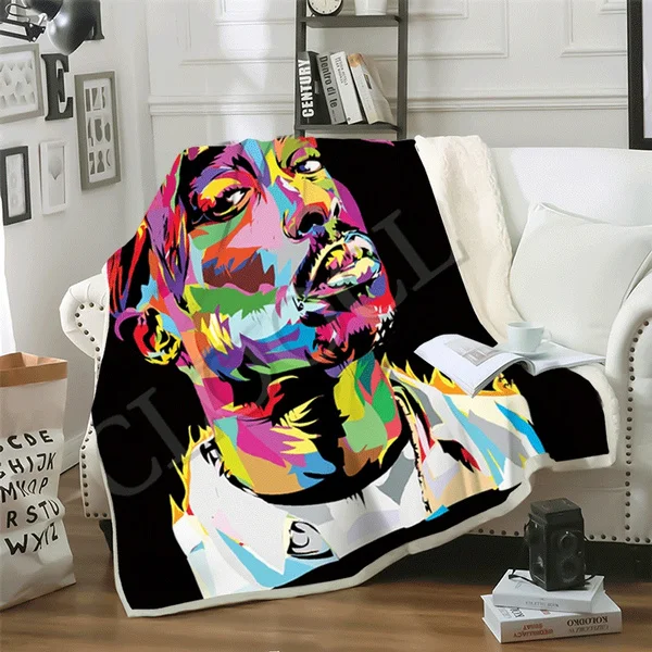 

Модное Двухслойное теплое постельное белье в стиле Харадзюку С 3D-принтом в стиле «раппер», 2pac Tupac, мягкое Хрустальное одеяло Sherpa