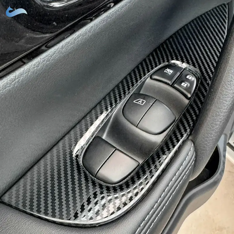 Фото Накладка на панель кнопок управления стеклоподъемниками для Nissan Qashqai J11 2016-2020, левый руль, ABS, текстура под карбон / серебристый №1