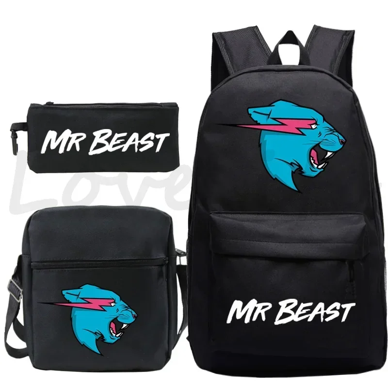 Фото Рюкзак Mr Beast для мальчиков и девочек, подростков, школьные сумки, детский рюкзак Mr Beast, сумка через плечо, дорожный рюкзак, Mochila, 3 шт./компл. №1