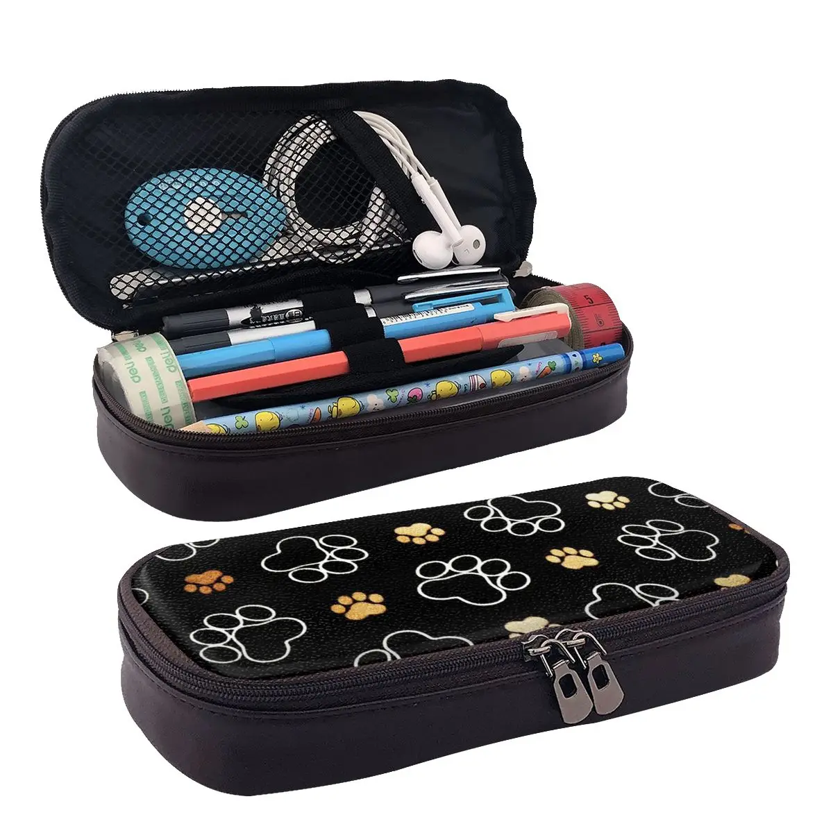 

Dog Paw Leather Pencil Case Zipper Pencil Box Stationery Pen Pouch for Boys Girls School Students Work Office