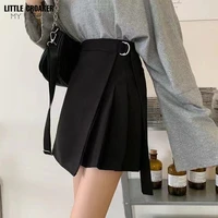 vintage classic black chiffon skirt women summer harajuku casual adjustable button high waist skirts femme sexy cute faldas 2022