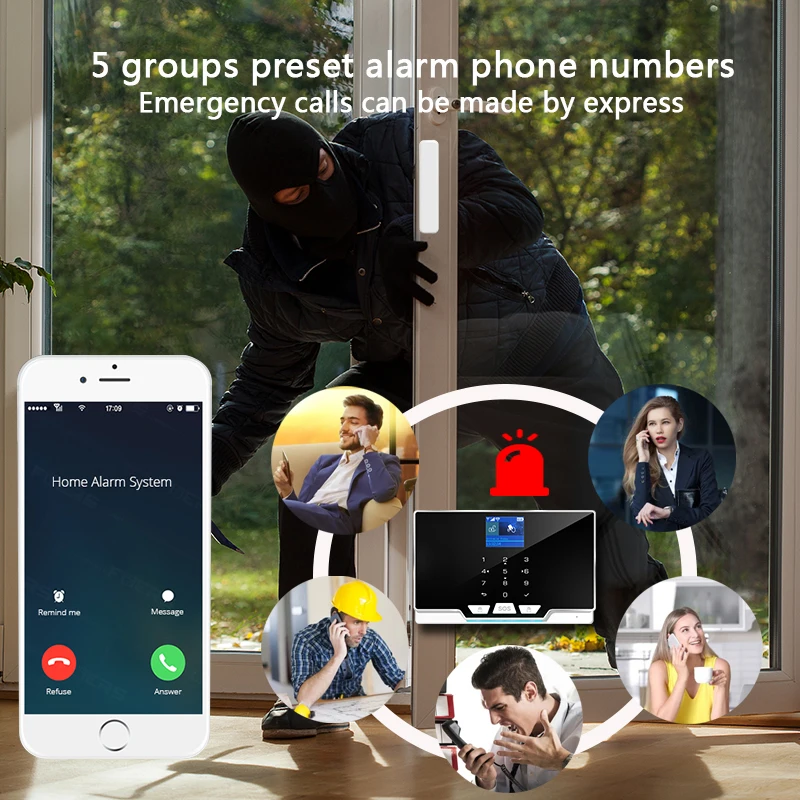 Tuya Smart 433MHz Wireless Home Burglar Alarm System WIFI GSM App Control PIR Motion Detector Door Sensor Security Kit |