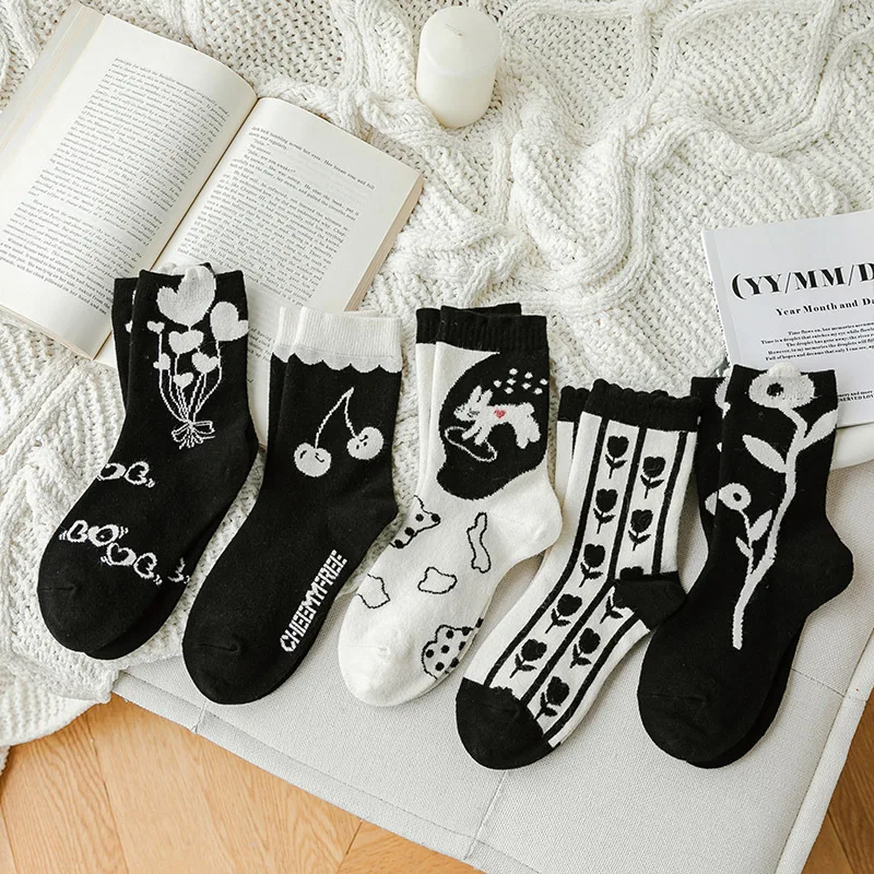 

Женские носки с мультяшным Кроликом, носки с принтом вишни для женщин, модные трендовые кавайные мягкие хлопковые осенне-зимние чулки