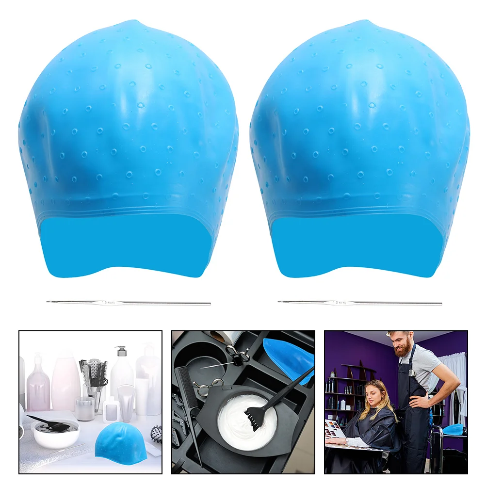 

2 Sets Caps Hair Salon Useful Reusable Hair Highlighting Caps Hair Dyeing Caps Hair Coloring Caps for Highlighting