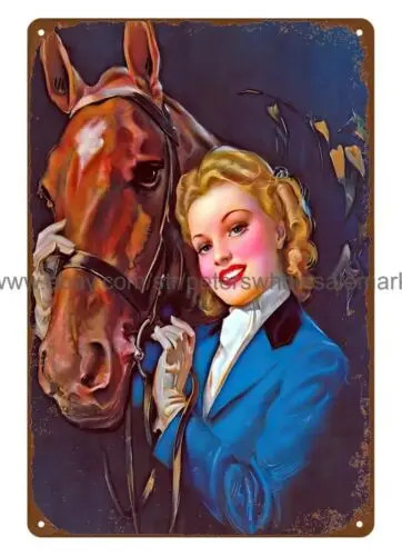 Ретро canlendar искусство cowgirl лошадь металлический жестяной знак Декоративный