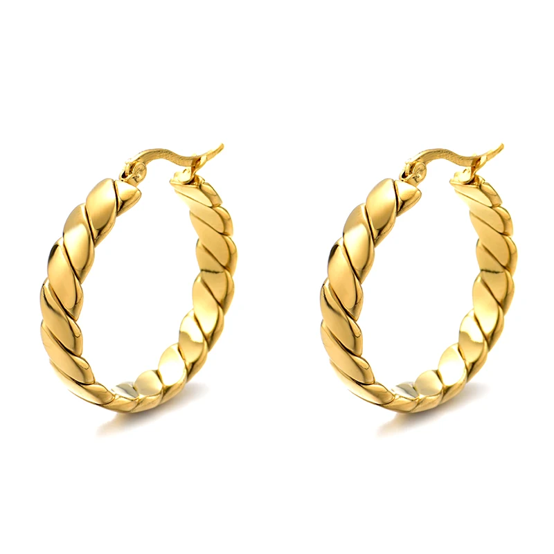rivca Statement Stainless Steel Chain Hoop Earrings High Quality 18 K Metal Gold Unusual Fashion Jewelry Bijoux Ete Gift