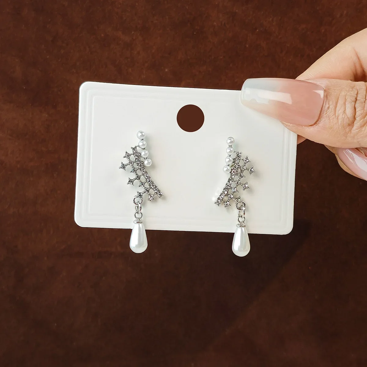 Геометрические серьги с жемчугом в форме капли воды женские серебряные