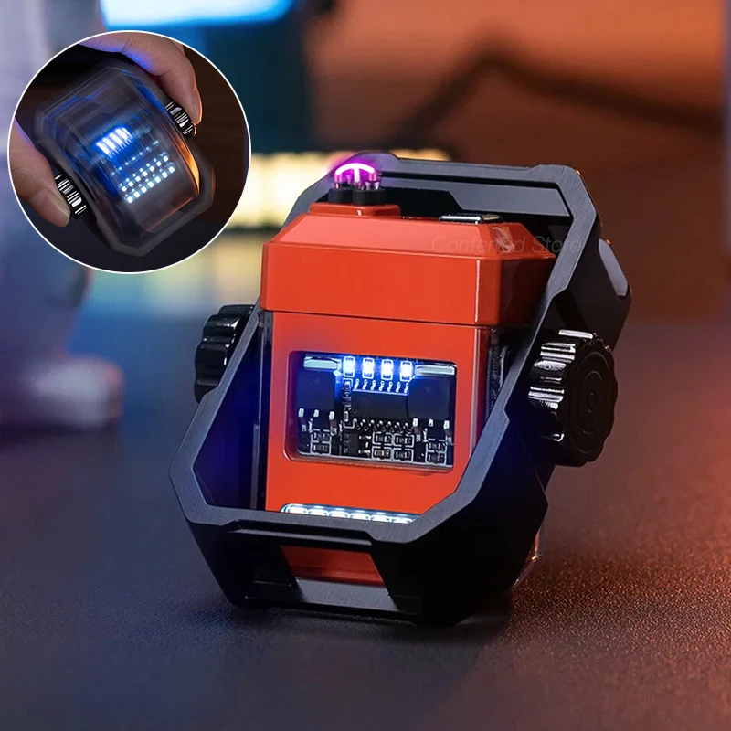

New Mechanical Wind Lighter Creative Gyro Electronic Pulse Lighter Windproof Double Arc Lighter USB Quick Charging Gift For Men