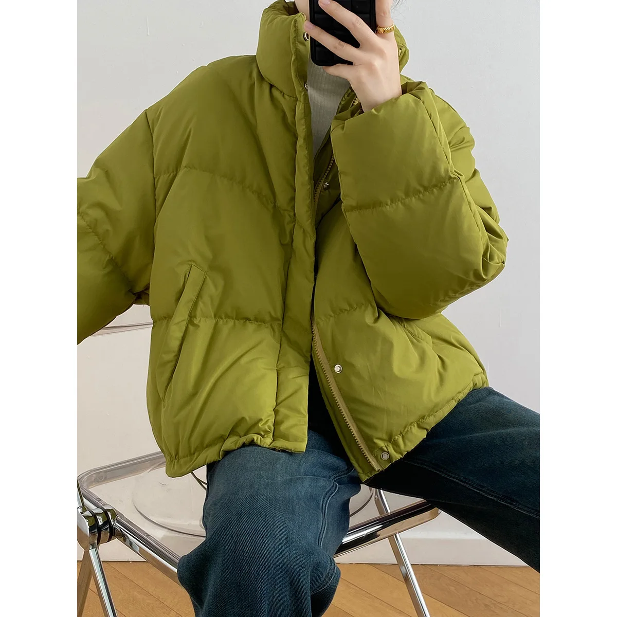 

HXJJP корейский теплый белый утиный пух пальто для женщин 2022 зима новый воротник стойка хлеб парка пальто женский толстый пуховик