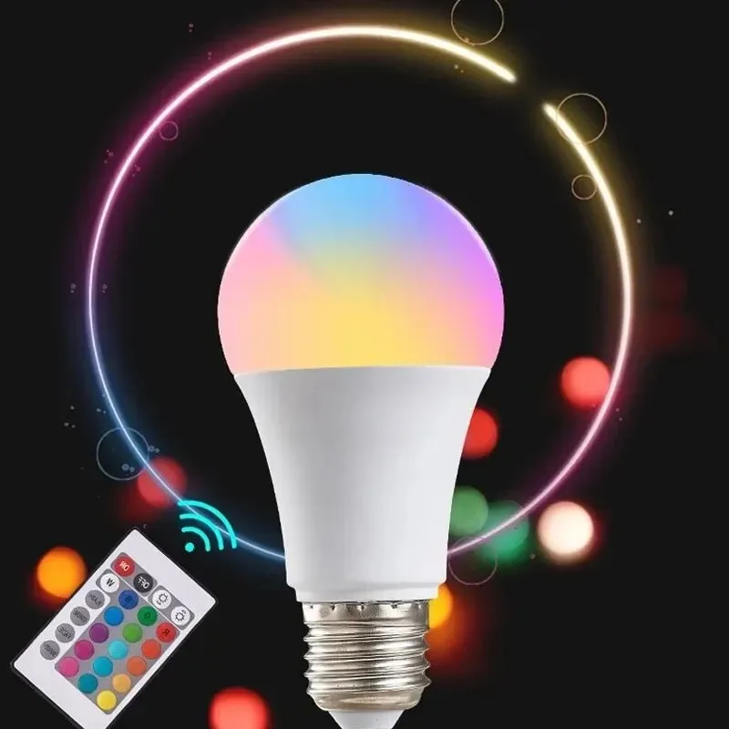 Фото E27 RGB светодиодная лампа 220 В, многоцветная белая лампа, меняющая цвет с ИК-пультом дистанционного управления для спальни, вечеринки, домашнего декора №4